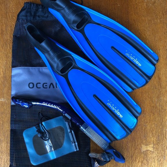 Swim fins by Plana Avanti TRE Mares, Oceanic Snorkel, Oceanic Bag & Camera Case - Picture 1 of 15